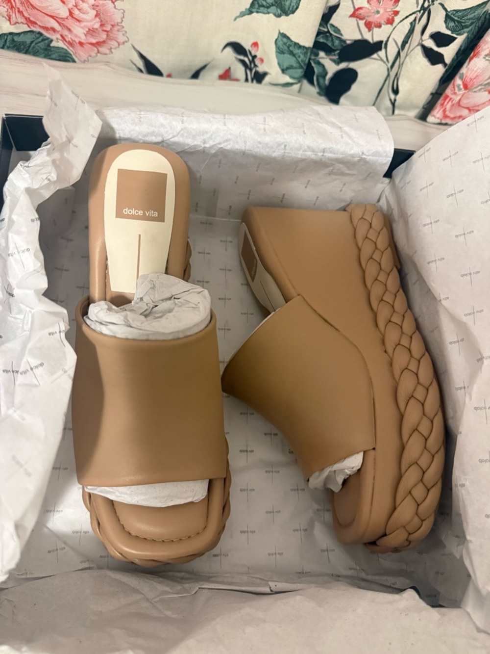 Dolce Vita Tan Braided-Platform Wedge Mules - Picture 2 of 4